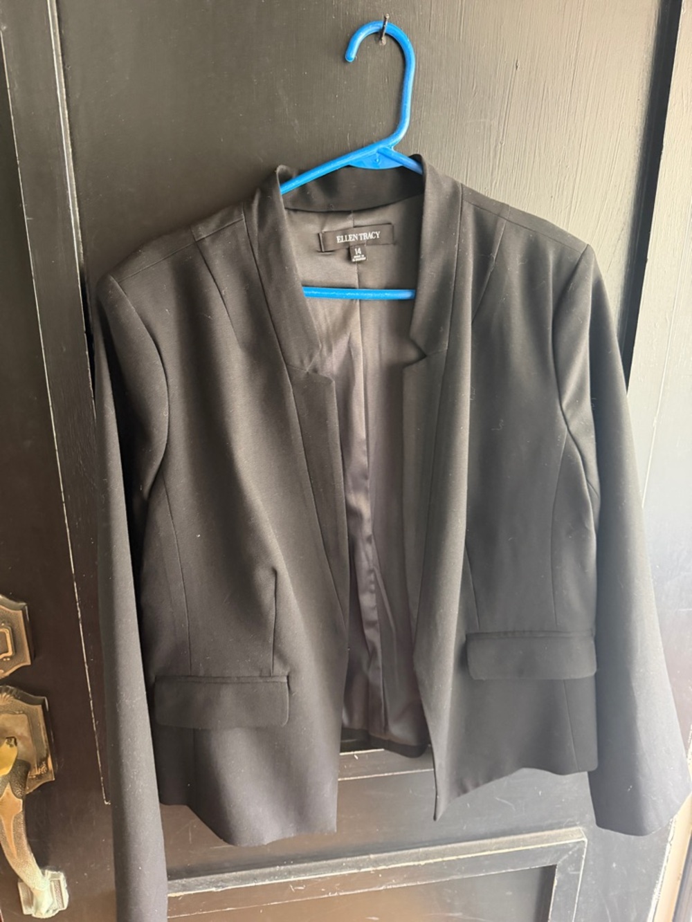 Ellen Tracy Black Open-Front Tailored Blazer